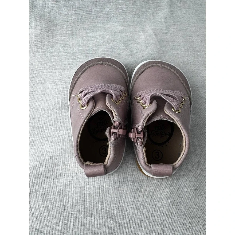 Little Love Bug Mauve Leather Minimalist High Top‎ Sneakers Baby Toddler Size 3